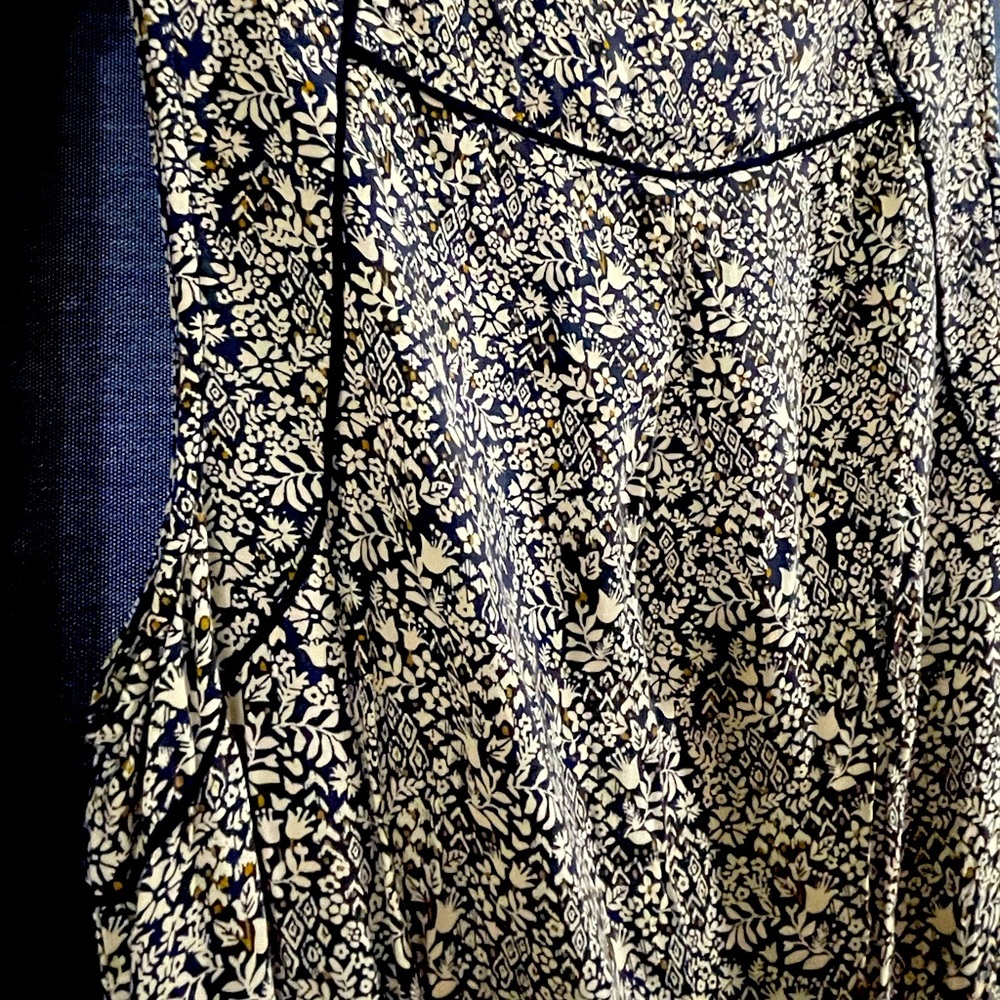 Blue and creme floral jumpsuit with pockets